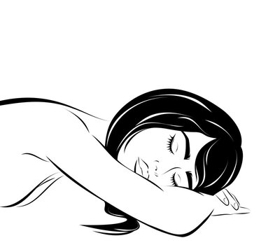 1599_ Beautiful young girl with long black hair lying on her stomach and sleeping
