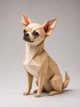 Origami Chihuahua Dog Figurine Paper Craft, Low Poly Geometric Animal Sculpture, Cardboard Art Style