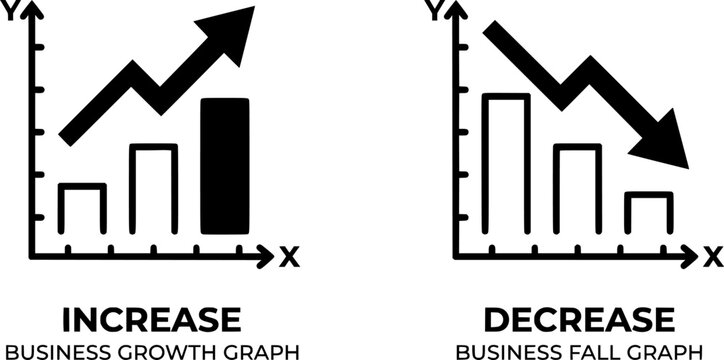 Increase and Decrease icon set. Business growth and fall graph symbol. Vector illustration.

