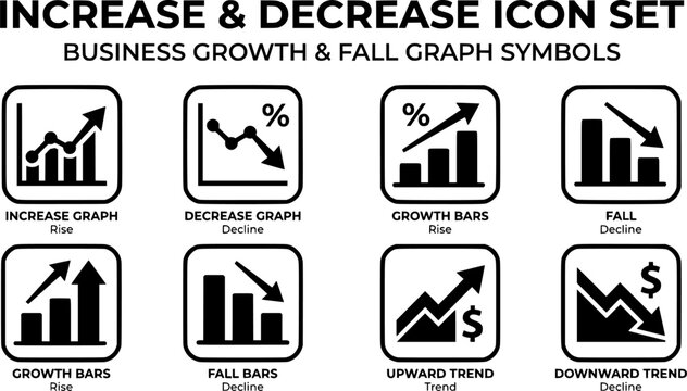 Increase and Decrease icon set. Business growth and fall graph symbol. Vector illustration.
