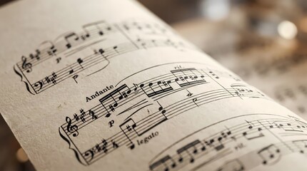 Naklejka premium Close-up of old musical sheet music with handwritten notes on aged paper