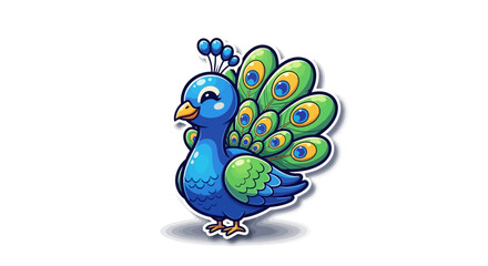 Fototapeta premium Cute cartoon peacock with vibrant feathers