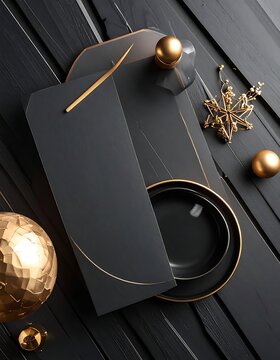 Black Christmas table setting decoration.