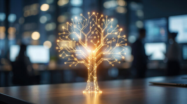 Artificial intelligence, data, network, technology, tree, glowing