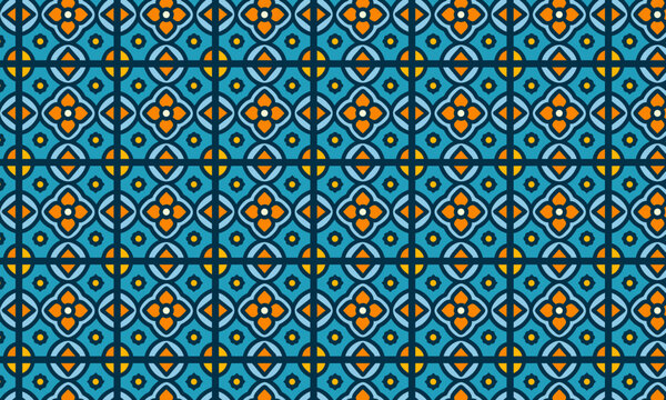 Seamless Spanish Talavera Mexican Tile Pattern in Teal and Orange