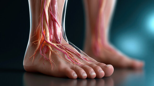 3d illustration human foot anatomy nerve vein muscle medical education detail healthcare concept