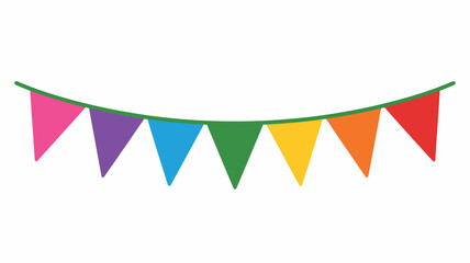 Fototapeta premium Colorful triangular bunting flags hanging in a festive outdoor setting