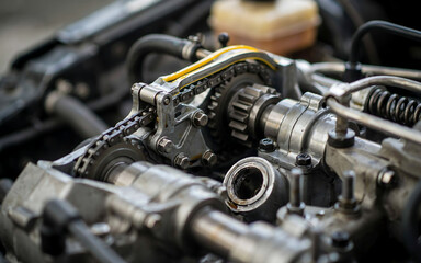 Fototapeta premium Close-up mechanical gear assembly in industrial machinery with metal parts and texture