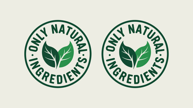 Two matching green leaf logo badges with nature and eco-friendly symbols