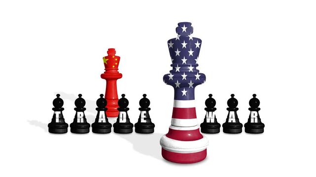 Chess made from USA and China flags. US and China trade, duty, customs and tariffs war
