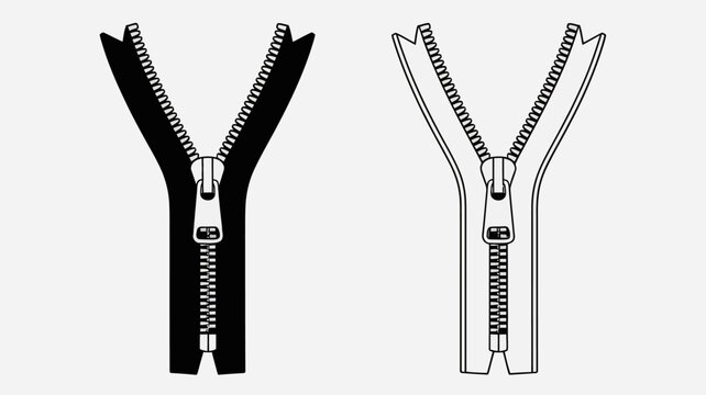 Black zipper and open zipper pull detail illustration