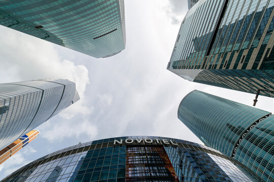 Modern office glass skyscrapers of Moscow City business center, Russia