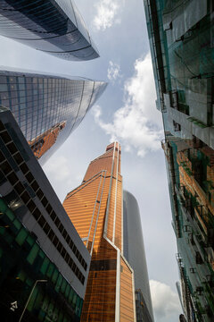Modern office glass skyscrapers of Moscow City business center, Russia