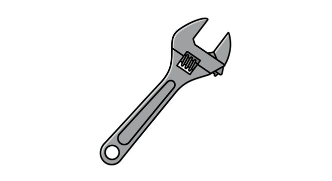 Illustration of a single adjustable wrench on a white background