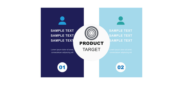 Business product target customer profile infographic layout with two comparison blocks options text template presentation choice concept vector