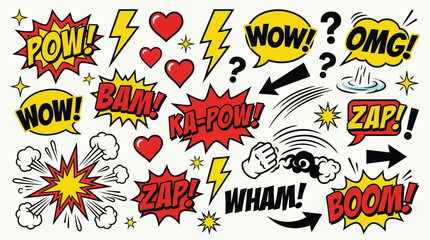 Fototapeta premium Colorful comic sound effects typography set with pop art speech bubbles