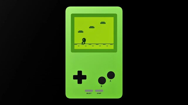 Nostalgic handheld gaming device with a classic 8-bit platform game in action, perfect for retro themes.