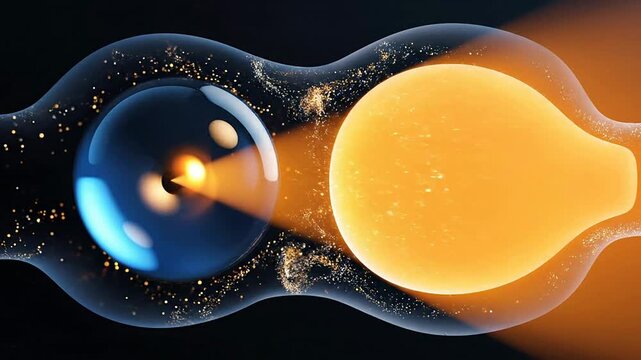 Hyperopia Visualization: Detailed 4K Abstract Representation of Eye Lenses Focused with Warm Orange Light Rays in a Medical Context