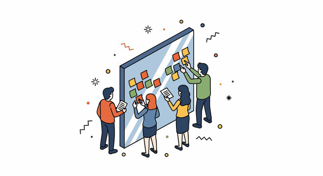 Pro team work on board with note for plan idea and goal for big task