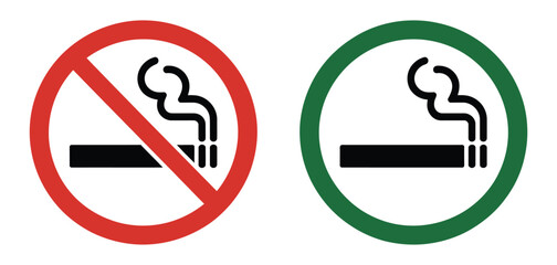 Smoking forbidden set, stop no smoking and vape ban symbols for smoke free areas, public health warning and vector illustration design. © AYAT