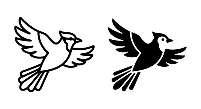 Blue Jay Vector Icons, Silhouette and Outline, Flying Bird Graphics, Nature Wildlife Art