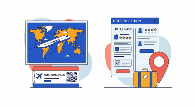 Trip book air flight room pass app plan map bag web sign icon site info