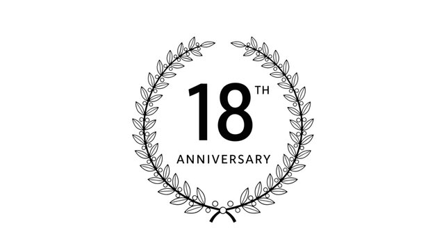 Minimalist 18th Anniversary Laurel Wreath Outline Design on an Isolated White Background