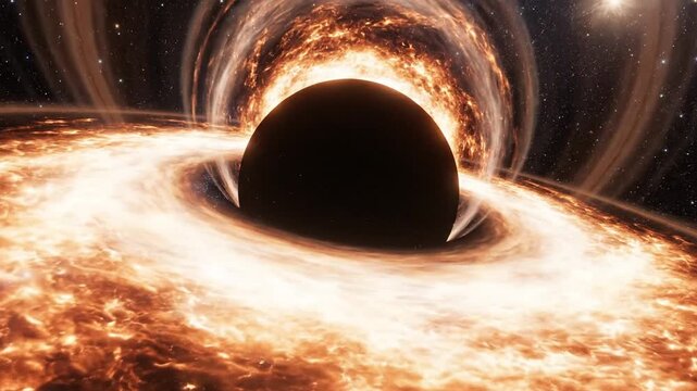 Giant black hole with glowing accretion disk in deep outer space