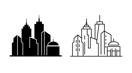 Obraz premium City Skyline Silhouette And Line Art On White Background