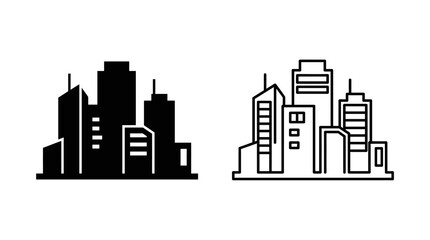 Obraz premium Building silhouettes black and white line art on a white background