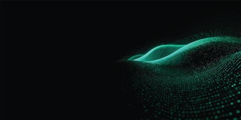 green abstract glowing particle background with digital light waves and space motion effect wallpaper © Hena Akter