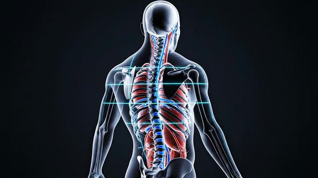 Realistic Digital Medical Anatomy Concept Showcasing Human Body Systems with Transparent Effect on Dark Background for Healthcare and Educational Use