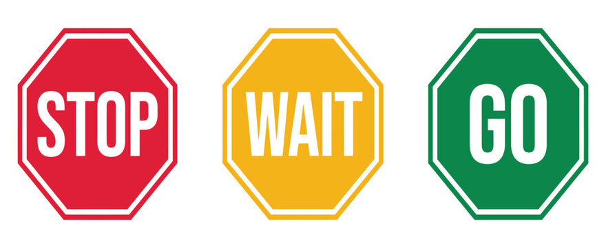 Traffic stop wait and go sign icons set, directional control symbols for road safety, transportation systems and navigation vector illustration.