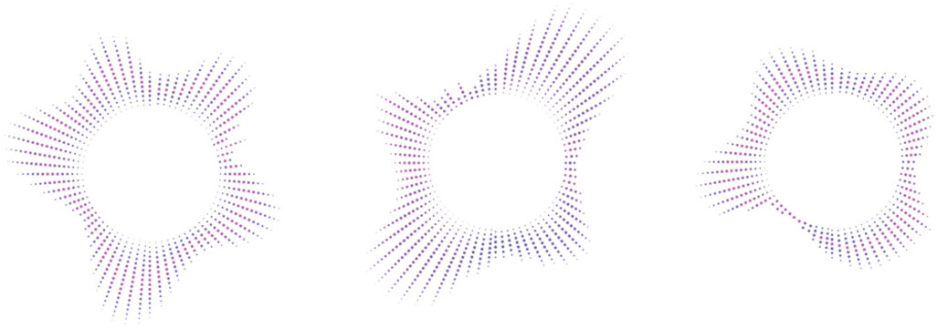 Sound equalizer icons with lines and dots. Set of abstract circular sound wave equalizer elements