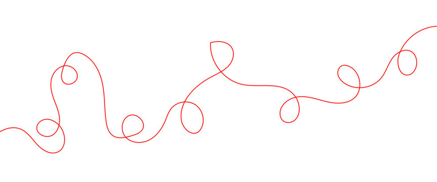 Red thread isolates on a white background. Red silk thread looped in a circle form, symbolizing vector thread of fate in tradition. .Line of red yarn, long red thread