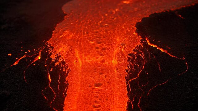 Lava Flow Molten Rock Glowing Volcanic Eruption Fiery Landscape with Dark Basalt and Hot Surface