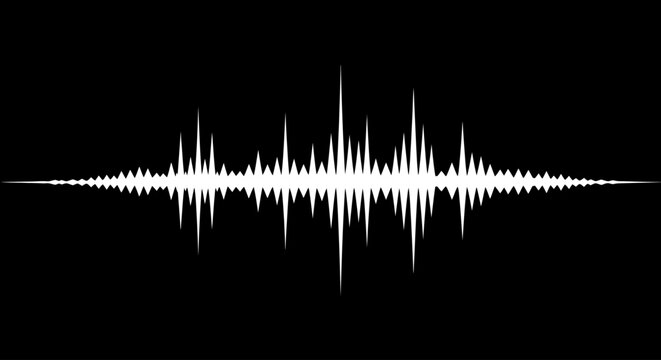White sound wave graph on black background.