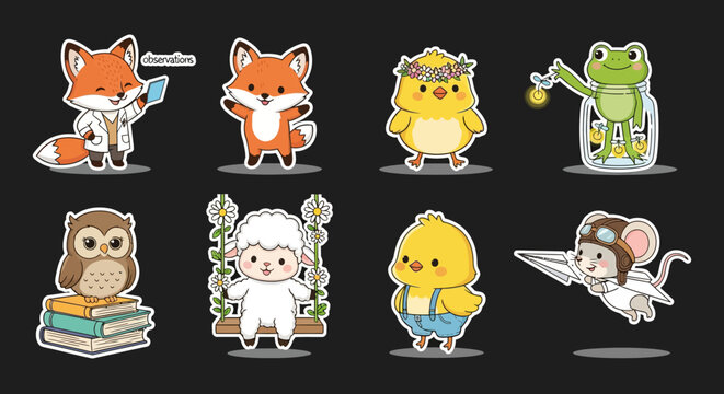 Colorful cartoon animals in various professions and activities.