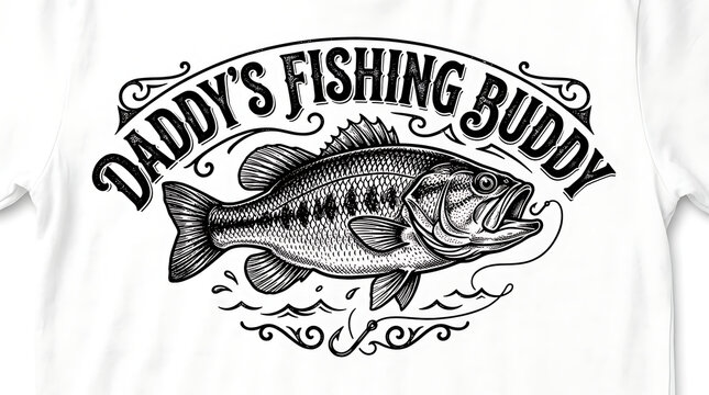 Daddy's fishing buddy vintage style typography design with bass fish, typography