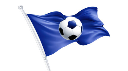 Naklejka premium Soccer ball on waving blue flag isolated sports symbol concept victory tournament championship team banner athletic competition design on white background
