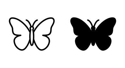 Butterfly Icons Set: Simple Outline and Solid Black Vector Graphics for Nature and Insect Themes © Hafizur