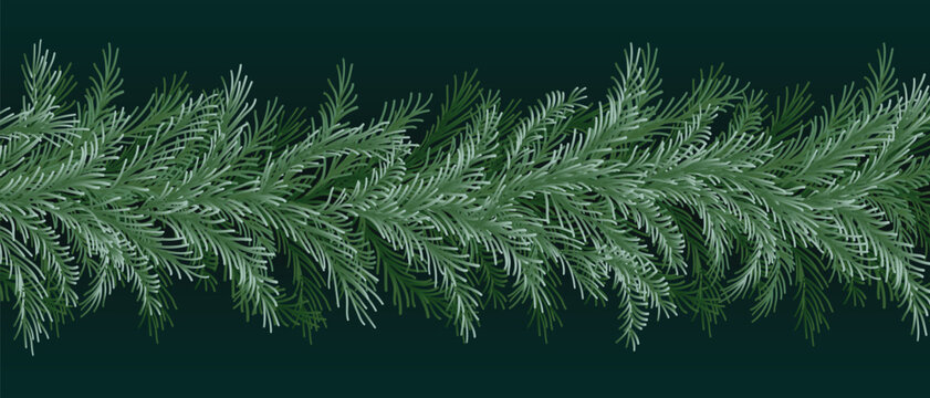  Christmas Tree Branches seamless background for card, poster , banner and decoration.
