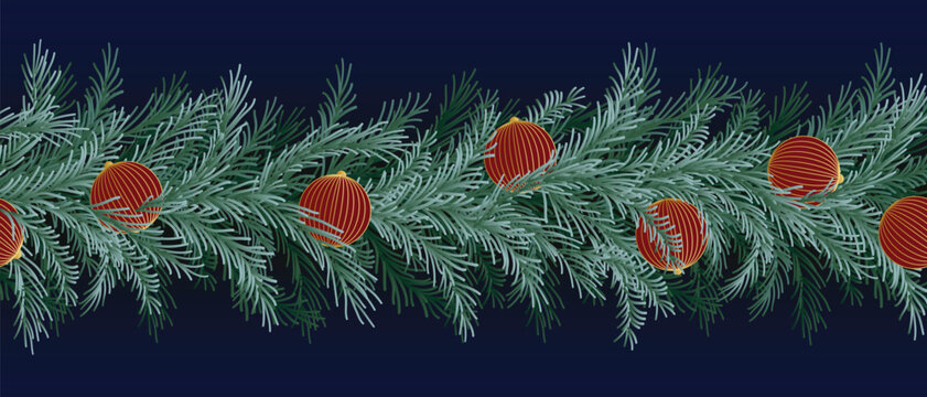  Christmas Tree Branches seamless background for card, poster , banner and decoration.