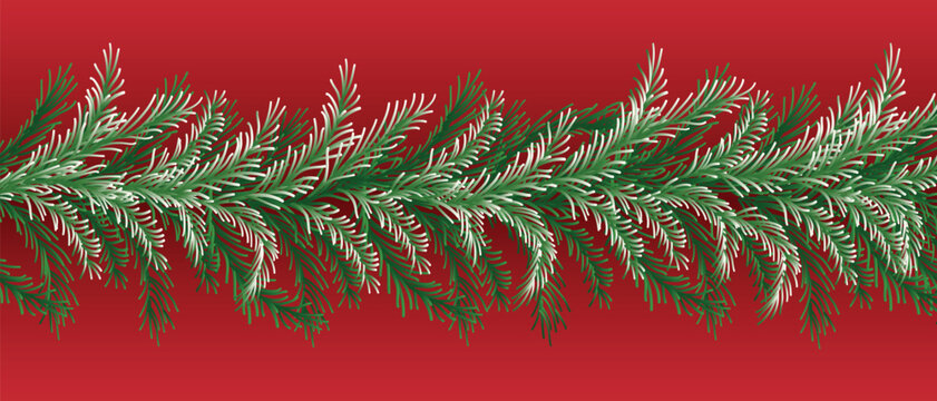  Christmas Tree Branches seamless background for card, poster , banner and decoration.