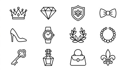 Collection of elegant icons representing luxury and status. © Bam