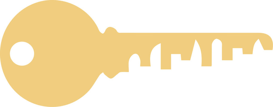 Golden metal old fashioned key.