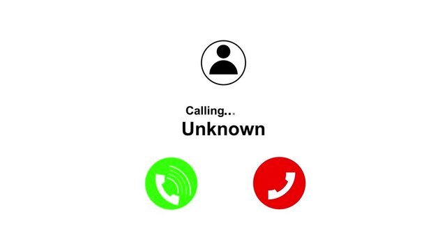 Incoming phone call interface from an unknown caller with accept and decline buttons . 4k animation video ....