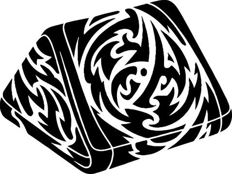 Tribal tattoo style flame pattern on triangular block