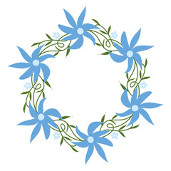 Fototapeta premium Blue Flower Wreath Illustration