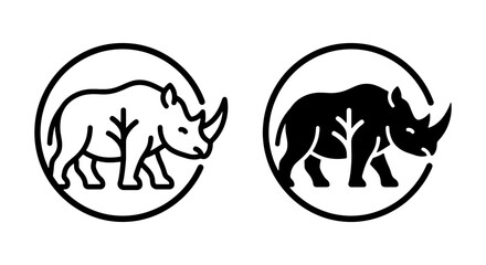 Minimalist Rhino Icons, Black and White Wildlife Logos, African Animal Vector Graphics, Safari Mammal Emblems © Ruksana